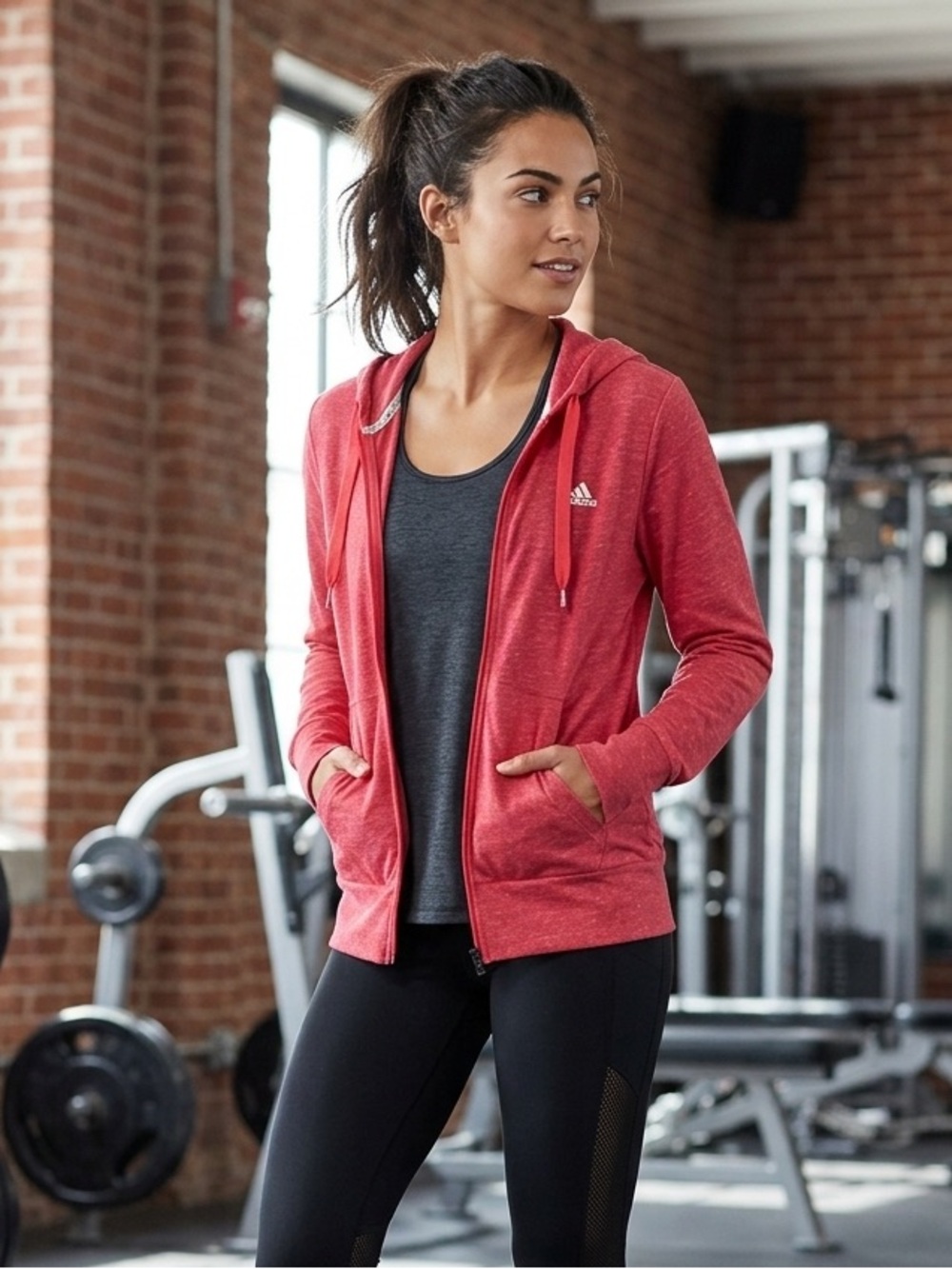 adidas Pink-Red Full-Zip Hooded Sweatshirt